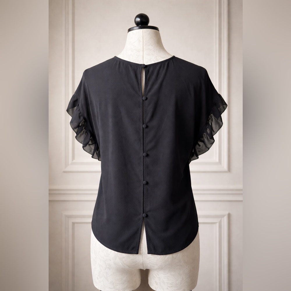 Women's Black Ruffle Sleeve Blouse